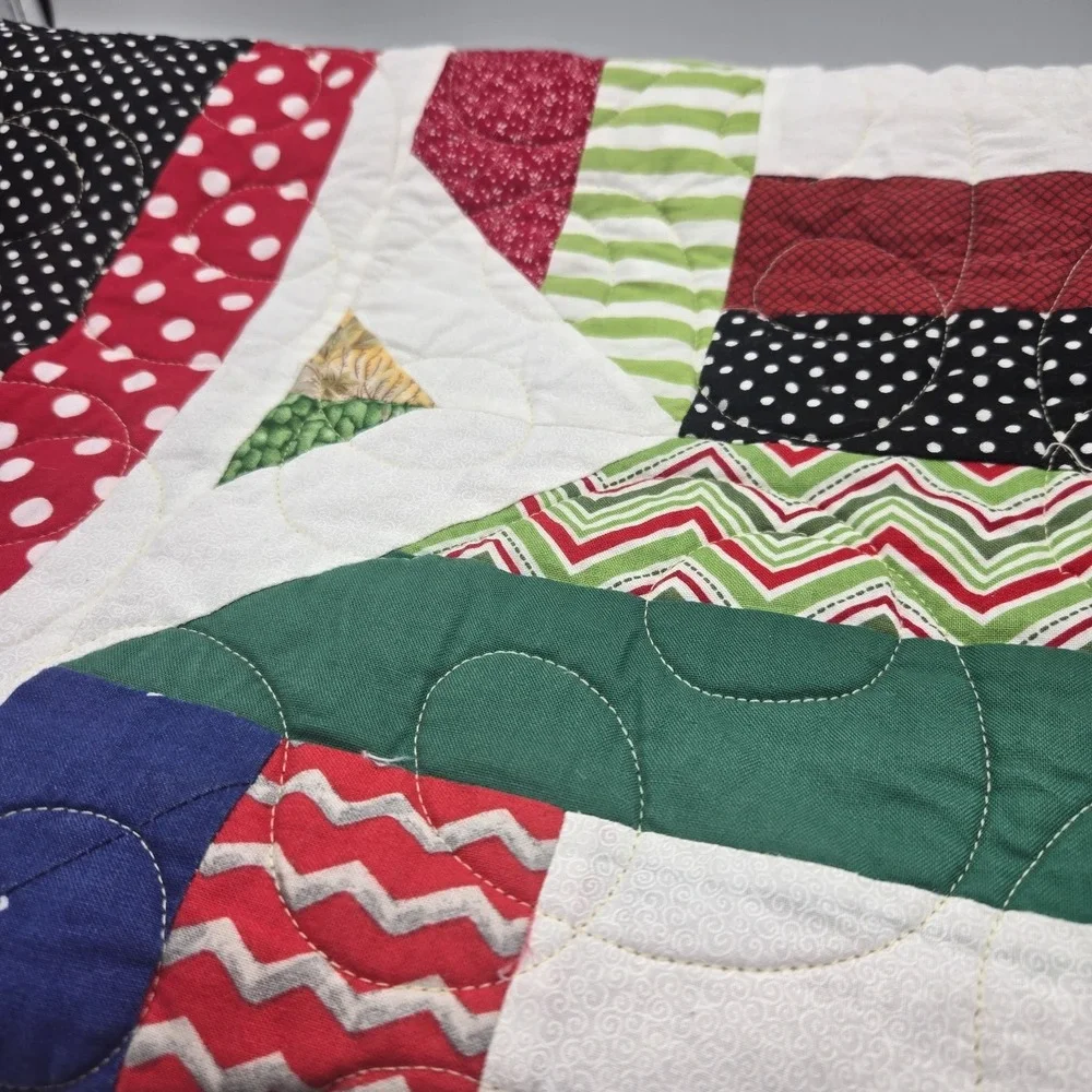 VTG Hand-quilted Scrap Quilt Colorful GrandmaCore CottageCore Double Side Geo